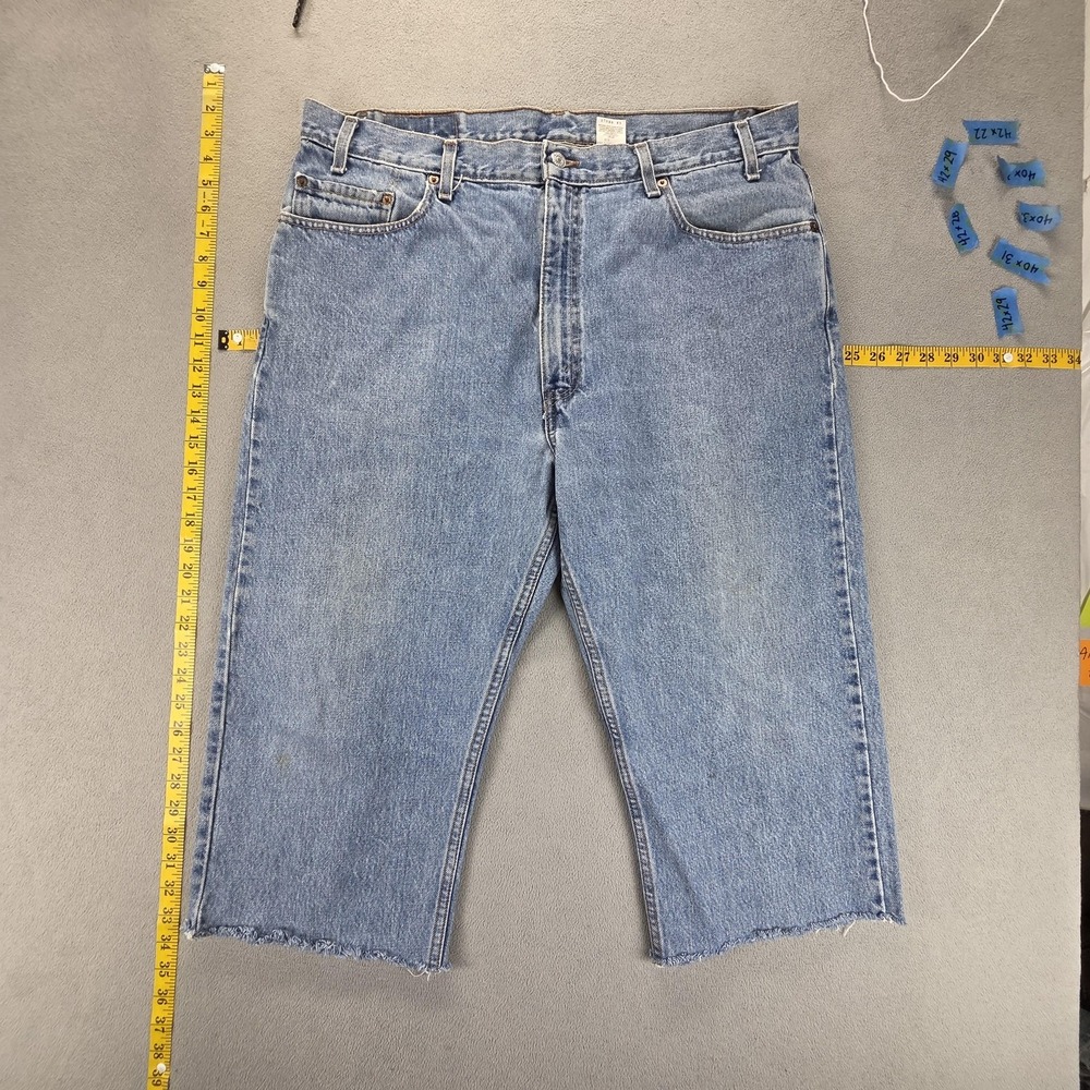 Levis 505 Shorts Mens Blue Denim Jorts Raw Hem Regular Straight Fits‎ 38x20